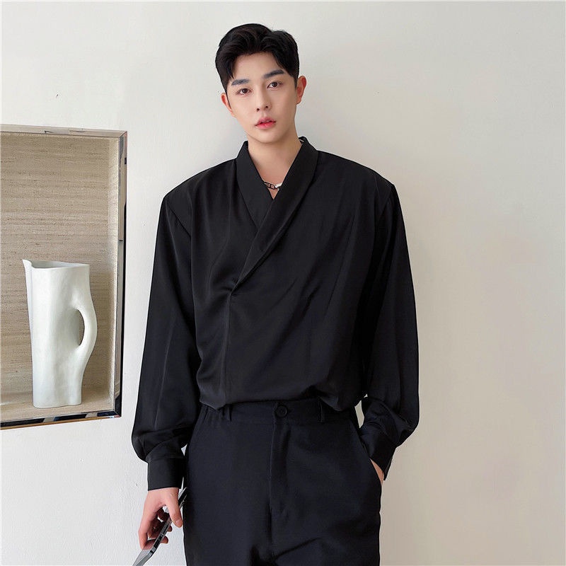 Áo Sơ Mi Lụa Satin Dài Tay Phong Cách Nhật Bản Sang Trọng Thời Trang Mùa Thu Cho Nam