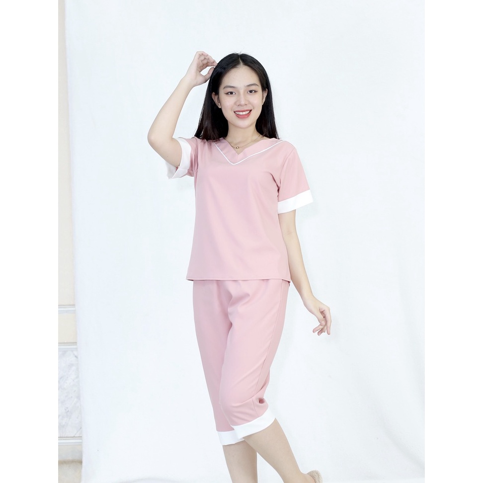 Bộ đồ bộ Pijama nữ mặc nhà FR5 HỒNG CỔ TIM Tay Ngắn Quần Lửng - Lụa 106 - Thoải Mái Nhẹ Nhàng