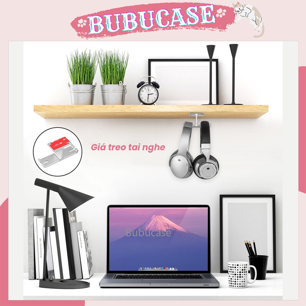 Giá Treo Tai Nghe/Headphone Tự Dính Đa Năng, Chất Liệu Kim Loại Sang Trọng - Thiết Kế Giá Kép, Treo 2 Tai Nghe Cùng Lúc