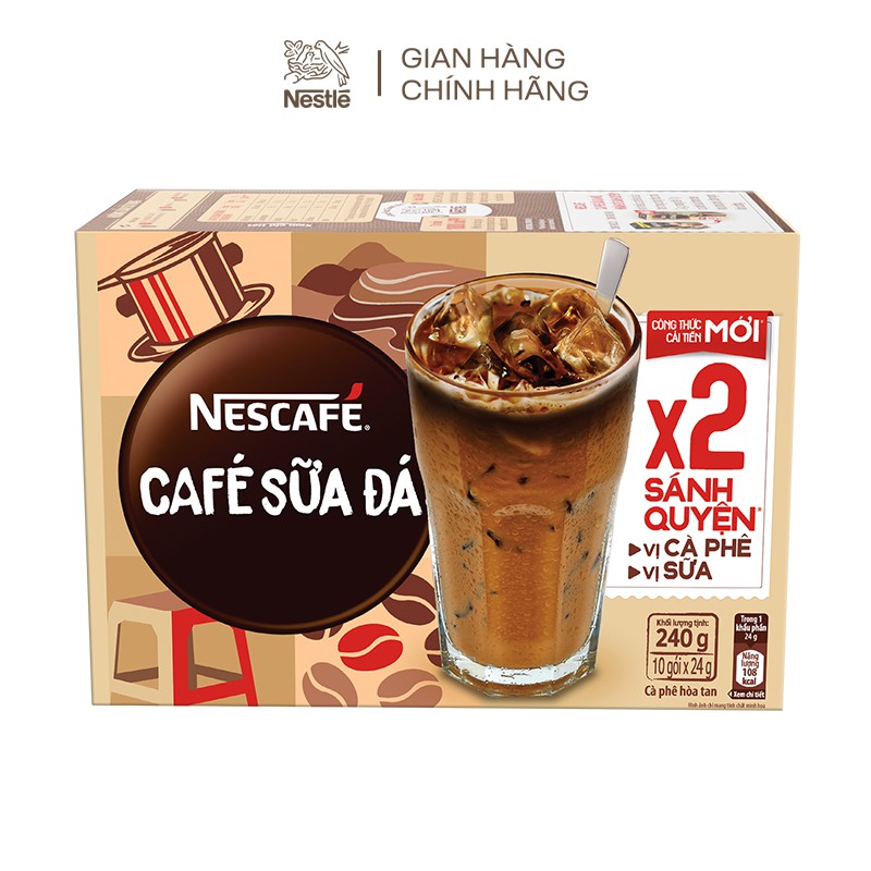 [Tặng ly nhựa Nescafe] Cà phê hòa tan Nescafé cà phê sữa đá mới (Hộp 10 gói x 24 g)