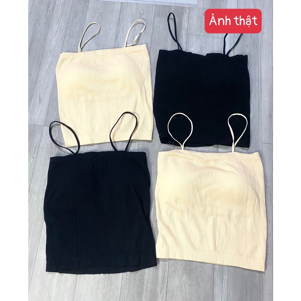 Áo bra 2 dây sợi mảnh chất tăm có mút ngực, mã AHD1, màu đen