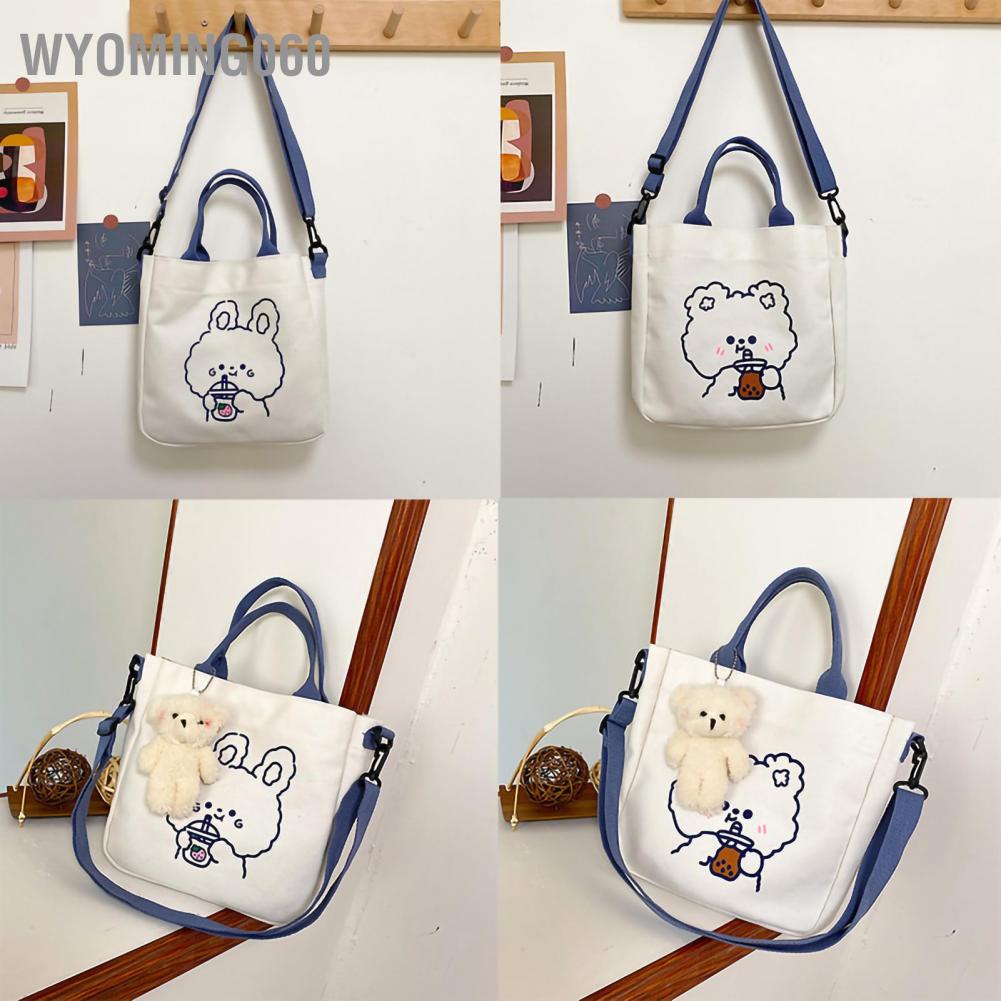 Túi xách có dây đeo vai bằng vải canvas thiết kế xinh xắn