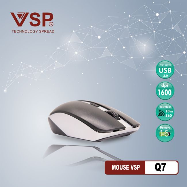 Chuột Không Dây Máy Tính, Laptop, PC Q7 2.4Ghz 1600 DPI Kèm Pin Dùng Cực Thích