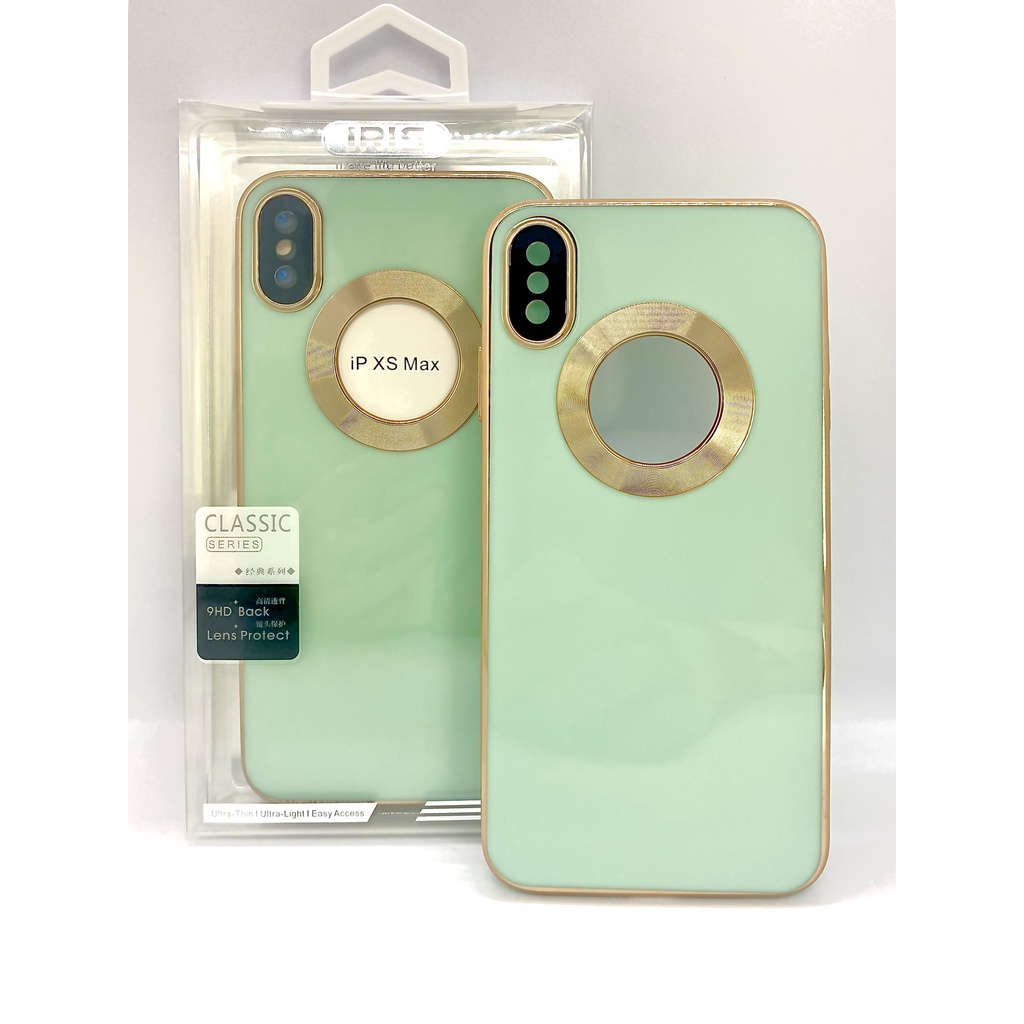 Ốp Lưng Iphone XS MAX Cao Cấp Xanh Ngọc Bích Viền Mạ Vàng