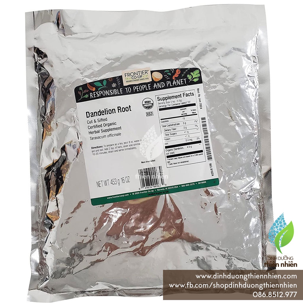 Trà Hữu Cơ Từ Rễ Cây Bồ Công Anh Frontier Organic Cut & Sifted Dandelion Root, 454g