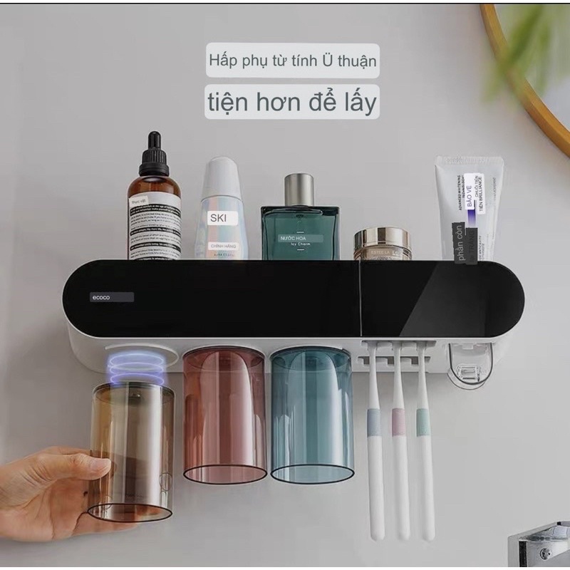Kệ nhả kem 2 và 3 cốc ECOCO, cắm bàn chải, kệ để đồ có ngăn kéo từ tính không khoan tường