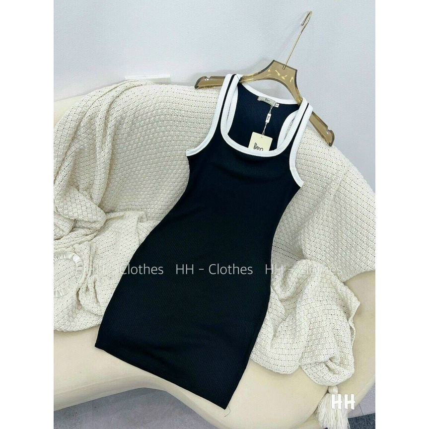 Đầm 3 lỗ viền  màu trắng ôm body dáng ngắn trơn cực xinh , chất thun gân mềm mịn