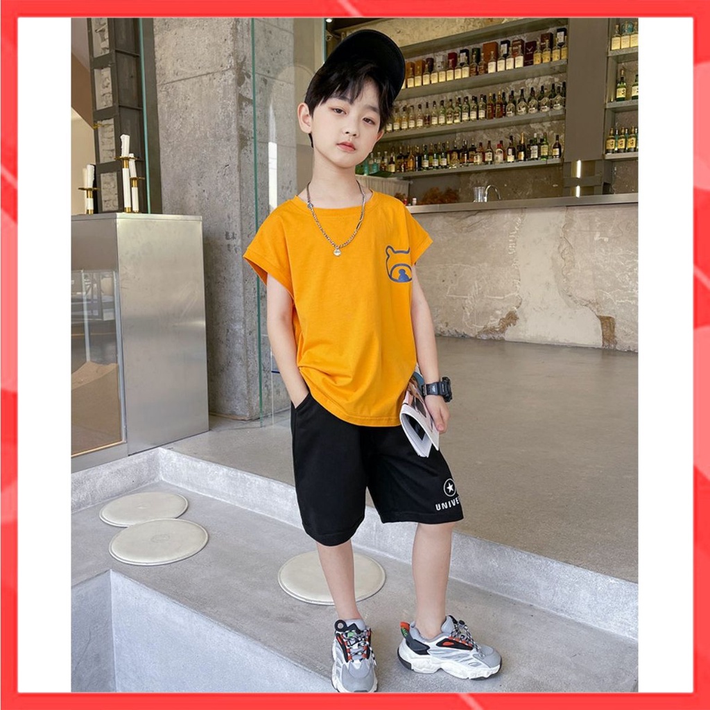 Bộ quần áo cho bé trai in logo đơn giản  Size từ 9-40kg. Chuẩn shop - Tem hiệu Thun cotton 100% co giãn 4 chiều, mát