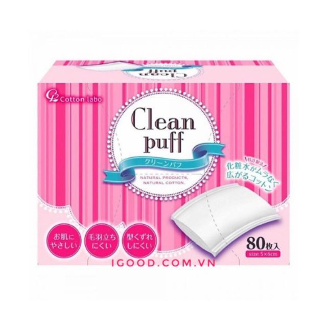 Bông tẩy trang Clean Puff Nhật Bản (80 cái/hộp)