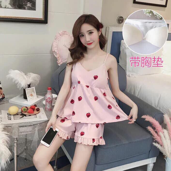 🍓 Bộ Đồ Ngủ 2 Dây Trái Dâu Tây Có Đệm Mỏng Siêu Cute 🍓-Z22-C9T2 | BigBuy360 - bigbuy360.vn