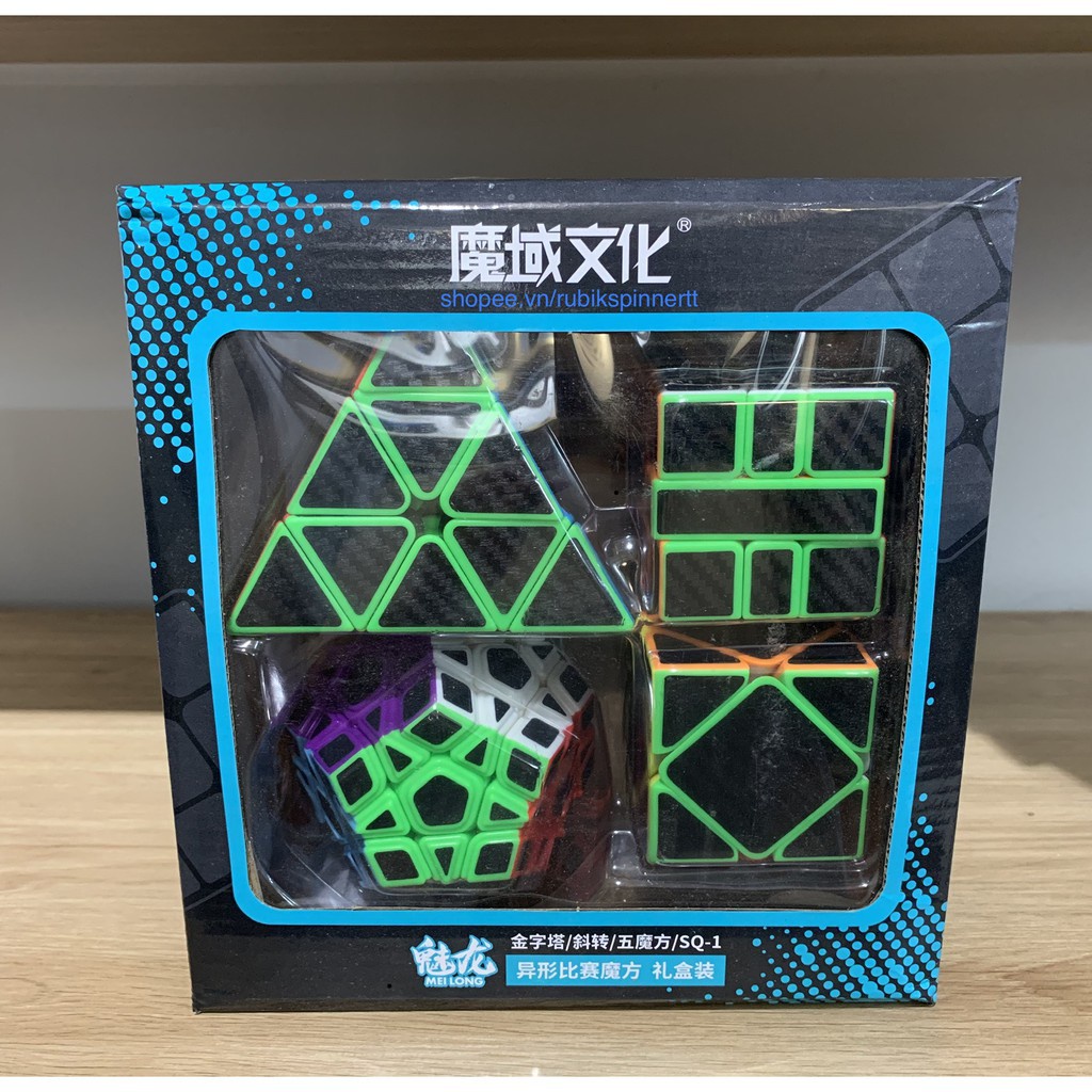 Combo 4 Khối Rubik Biến Thể MoYu Meilong Pyraminx Skewb Megaminx Square-1 Carbon Fiber WCA