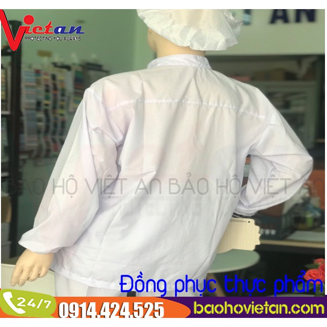 Đồng Phục Chế Biến Thực Phẩm - Nhà Máy Thực Phẩm Hình Thật 100% Vải Silk Trắng Mặc Mịn Mát.