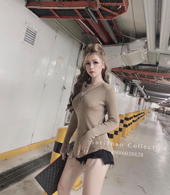 Áo body cổ v cúc siêu đẹp