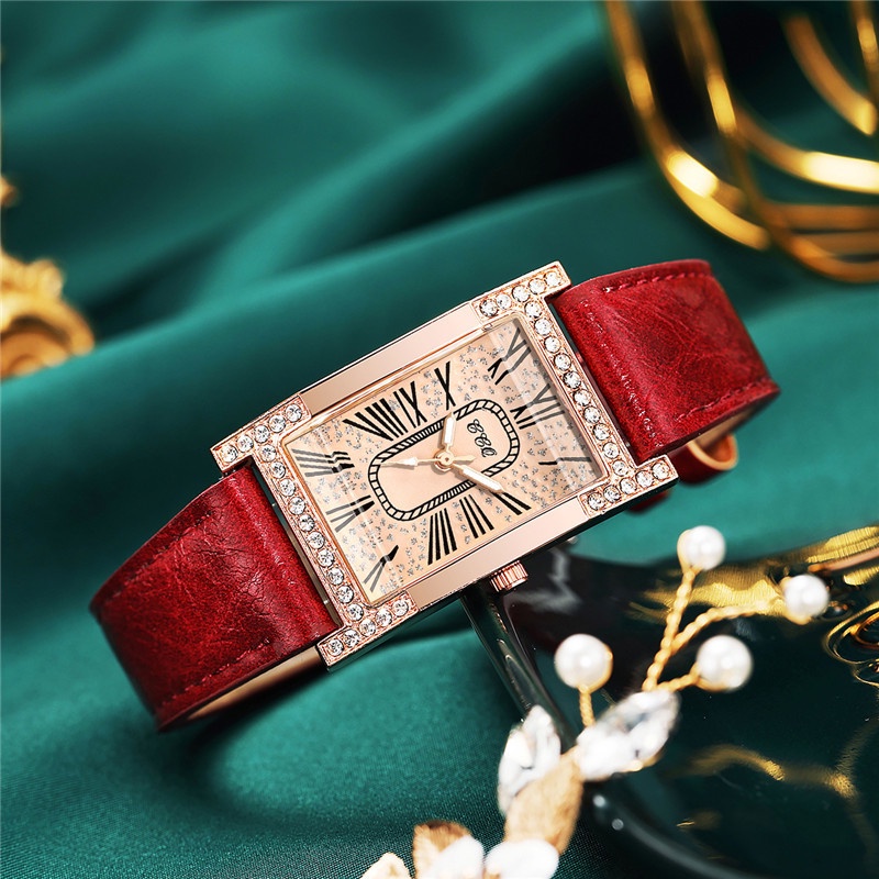 Đồng Hồ Mặt Chữ Nhật Dây Da Thời Trang Cho Nữ