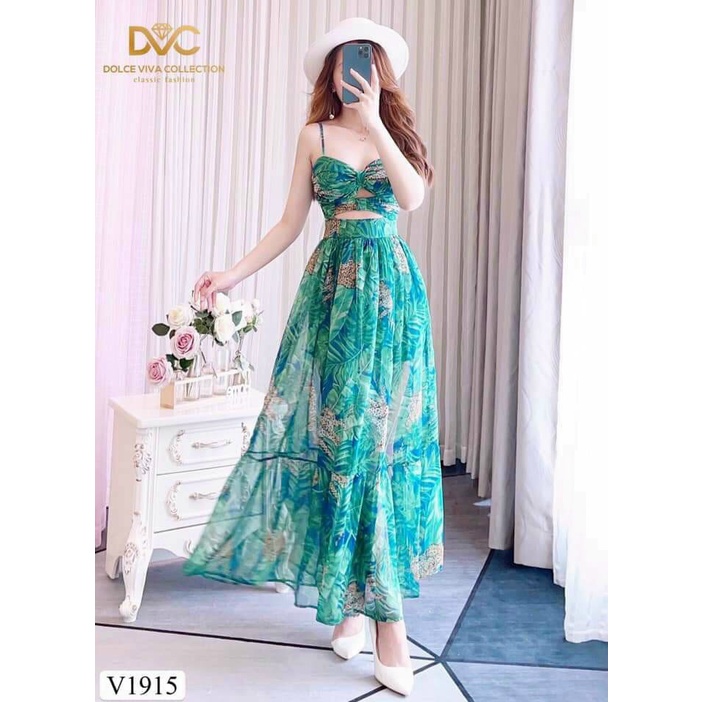 HCM]đầm maxi hoa xanh fom dài cao cấp sang trọng siêu hot LT