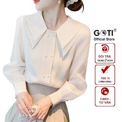GOTI 43-67KG - Áo Sơ Mi Nữ Công Sở Tay Dài Cổ Sen Đơn Giản Form Suông Rộng BigSize 3A18 3A19