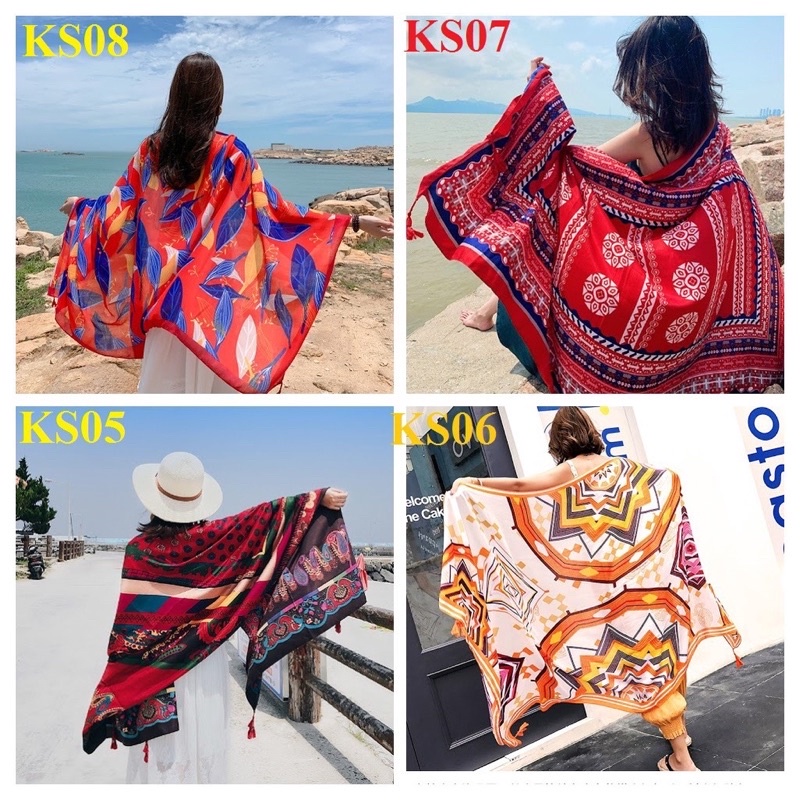 Khăn choàng boho đi biển, khăn choàng thổ cẩm, phong cách vintage hàng sẵn