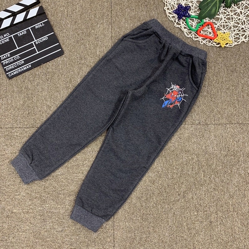 Quần nỉ da cá bé trai cao cấp, quần nỉ nhện cho bé trai, quần người nhện thu đông 2021