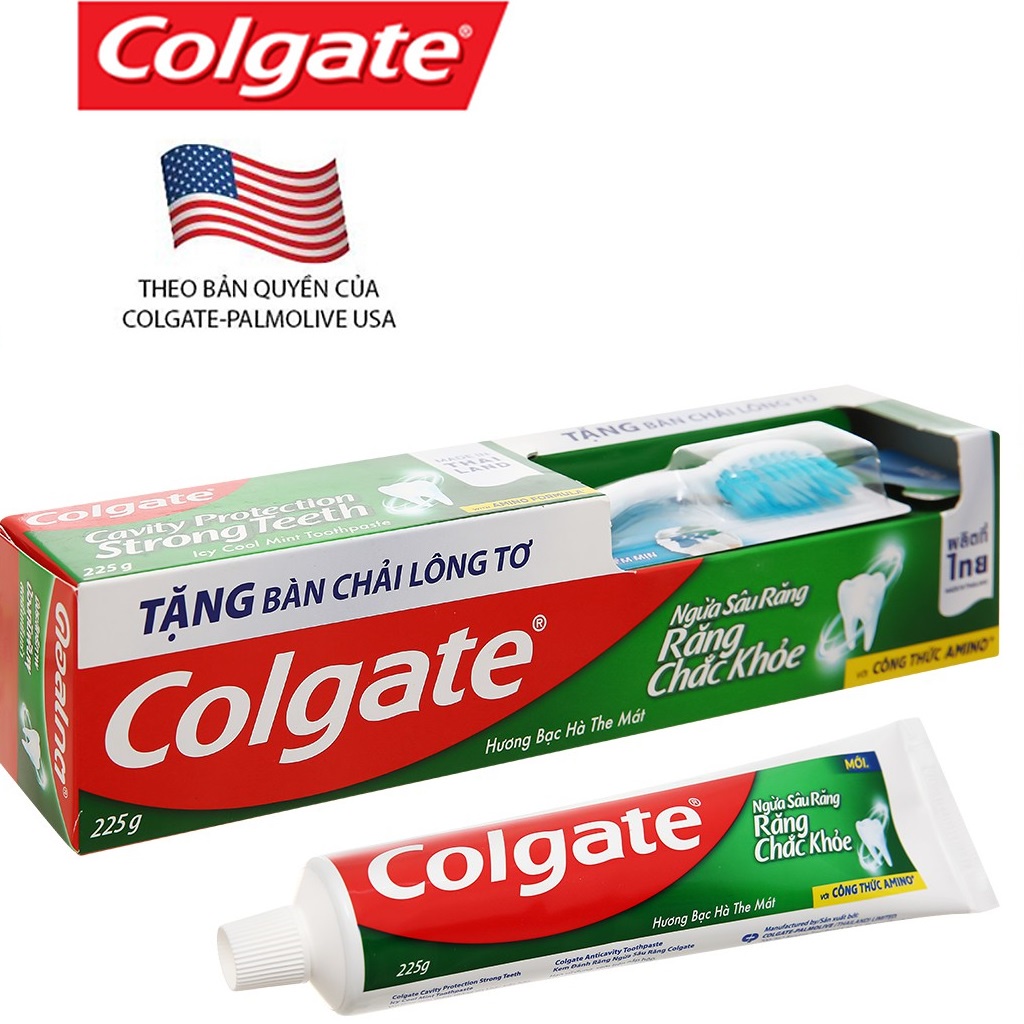 Kem đánh răng Colgate Ngừa sâu răng 225g hương bạc hà (Tặng bàn chải)