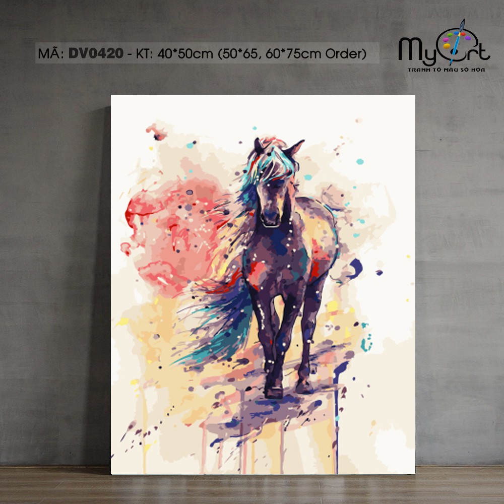 Tranh sơn dầu số hóa tranh tô màu - MS DV0420 Tranh động vật con ngựa tuấn mã