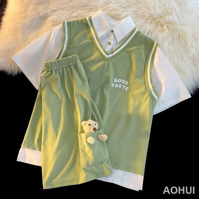 Bộ quần áo thể thao hai mảnh thời trang gấu ulzzang phù hợp với nữ mùa hè