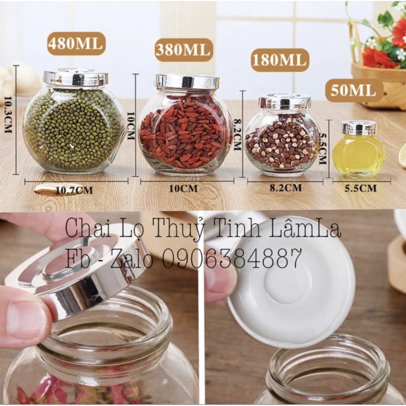 Hàng Mới Về | Hũ Thuỷ Tinh Nghiêng Nắp Nhựa Bạc 480ml | Đựng Gia Vị , Thực Phẩm Khô , Mật Ong | BigBuy360 - bigbuy360.vn