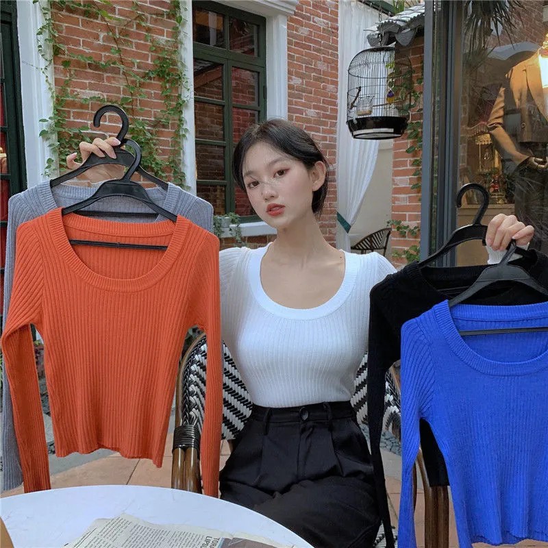 Áo Dệt Kim Màu Sắc Đơn Giản Phong Cách Retro Cho Nữ