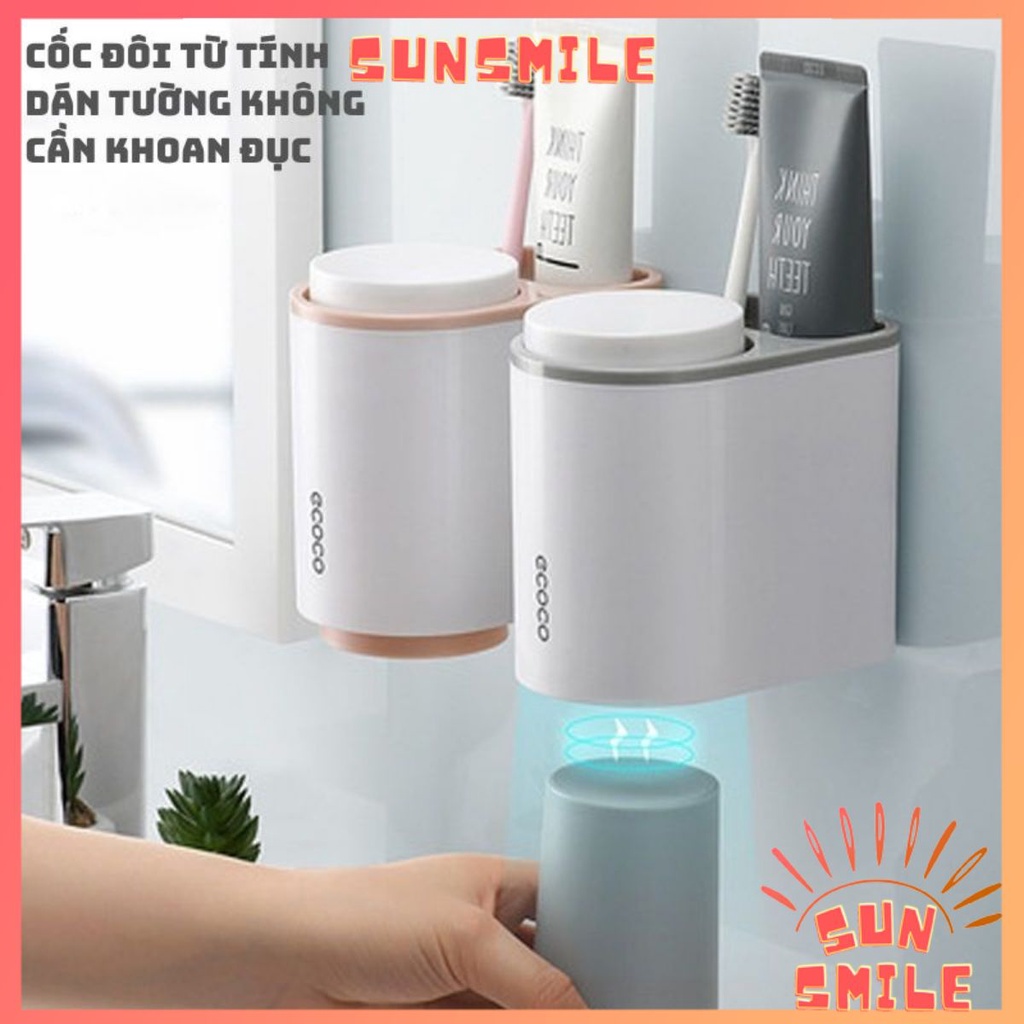 Giá cốc đôi ECOCO đựng bàn chải và kem đánh răng - SUN SMILE - kèm bộ nhả kem cao cấp, tiện lợi