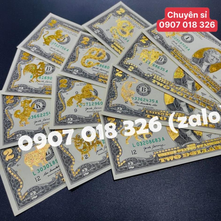 Tờ 2 Đô, 2 USD In Hình 12 Con Giáp Mạ Vàng 3D Kỷ Niệm Làm Quà Tặng, Sưu Tầm, Trang Trí để bóp ví ốp lưng điện thoại