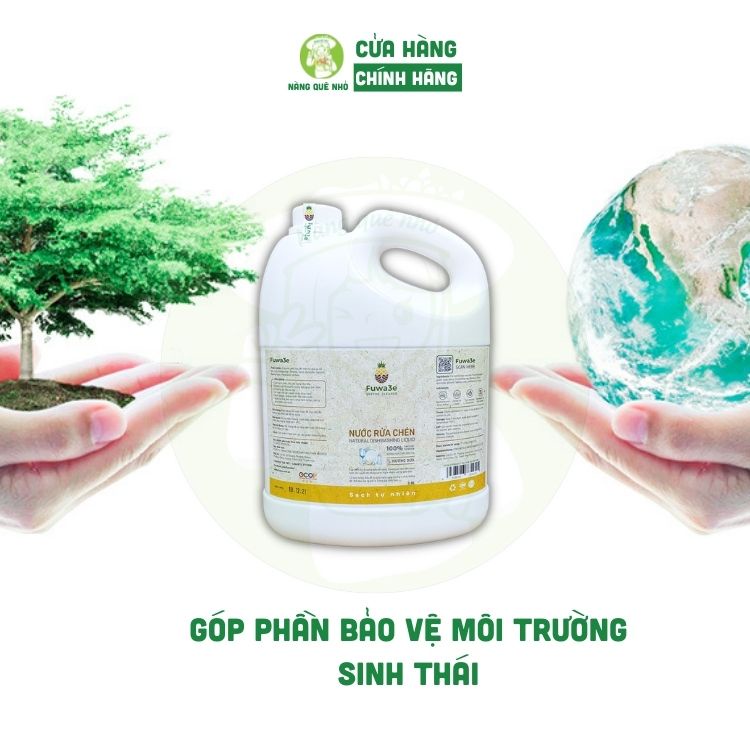 Nước Rửa Bát Hữu Cơ Fuwa 3e Thiên Nhiên Hương Dứa Mềm Mại Da Tay, Nước Rửa Chén Sinh Học  An Toàn Cho Sức Khoẻ 3800ml