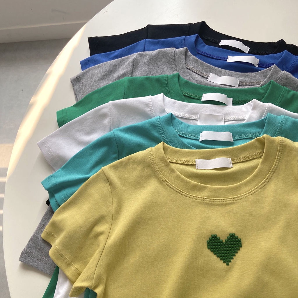 Áo Thun Ngắn Tay Thêu Họa Tiết Trái Tim Nhỏ Xinh Thời Trang Mùa Hè Cho Nữ