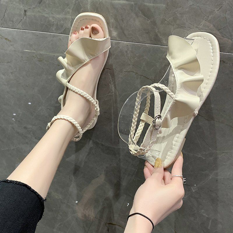 Giày Sandal Đế Bằng Phối Bèo Xinh Xắn Dễ Phối Đồ