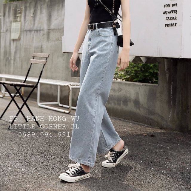 Quần baggy jeans suông dáng dài lưng cao màu nhạt form ulzzang kèm ảnh thật