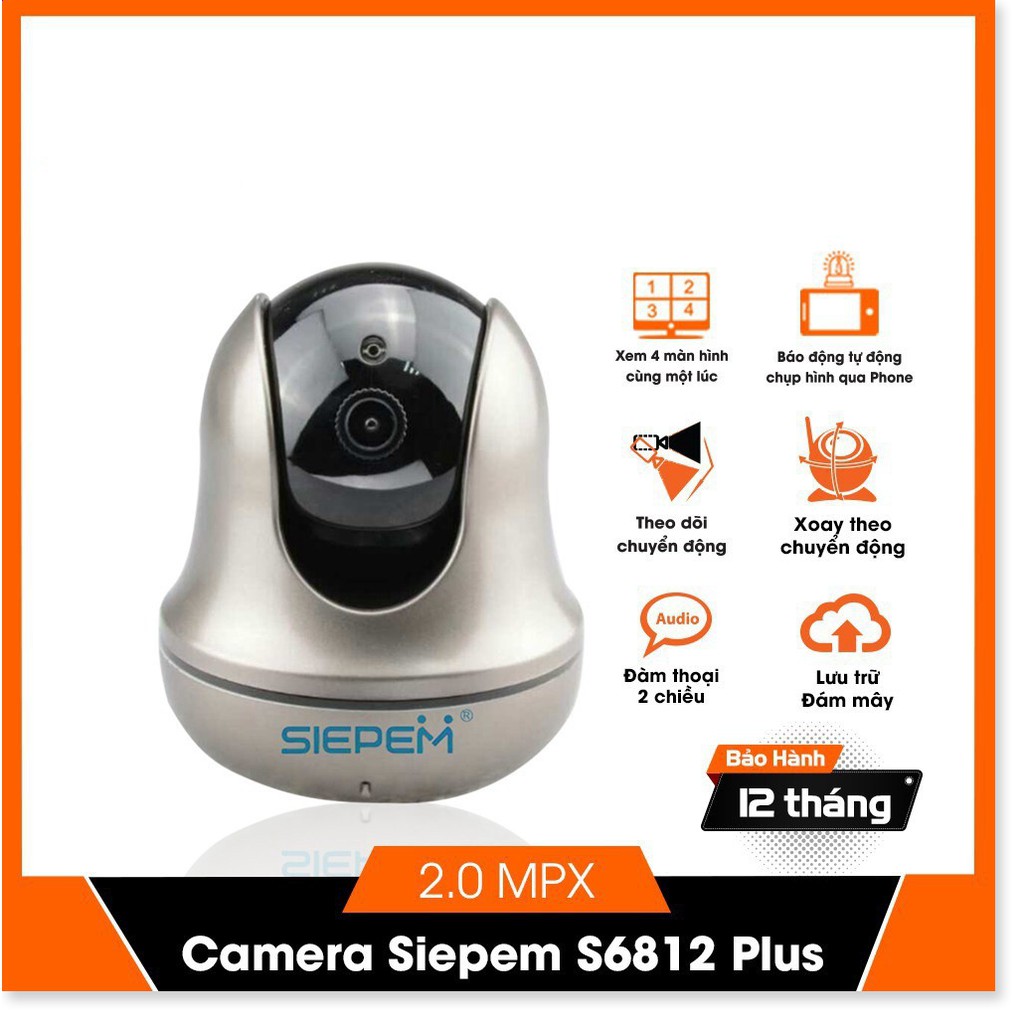 Camera IP WIFI ROBO SIEPEM S6812 PLUS (2.0 FULLHD) - Tiếng việt, nhỏ gọn, chíp xử lí chính hãng phát hiện, bám đuổi