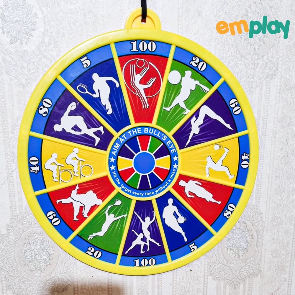 Phi tiêu nam châm Emplay gồm 1 bia mục tiêu 2 mặt và 3 tiêu an toàn cho trẻ nhỏ thoải mái vận động thể thao khoẻ mạnh