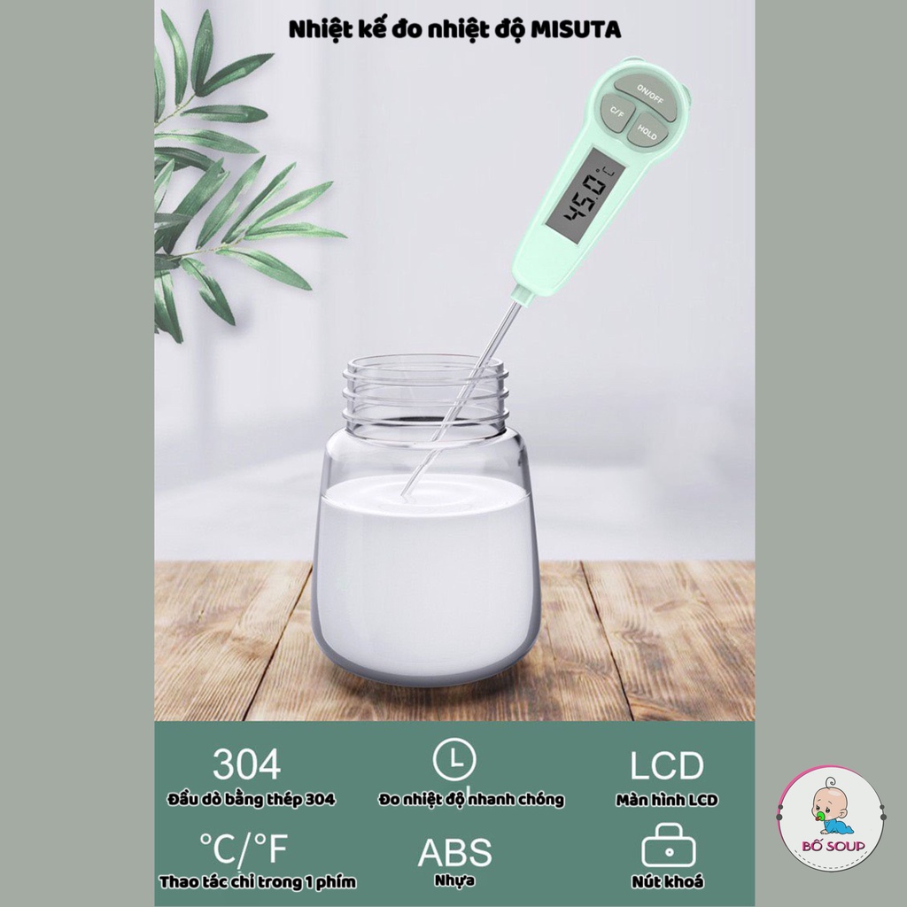 Nhiệt kế đo nước pha sữa Misuta, đo nhiệt độ nước, thức ăn chính xác,an toàn