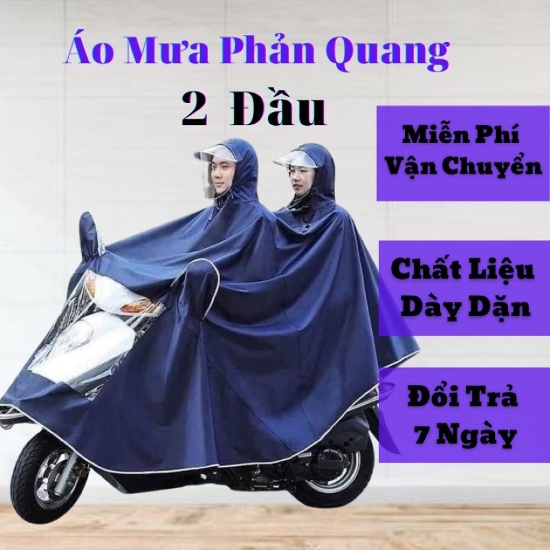 Áo mưa phản quang 2 đầu to rộng vải siêu nhẹ chống thấm che được cà 2 người thoải mái