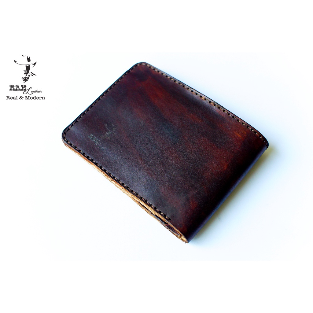 Ví Dáng Ngang Da Bò Veg Ý Nhuộm Thủ Công Màu Nâu Đậm - Ram Leather