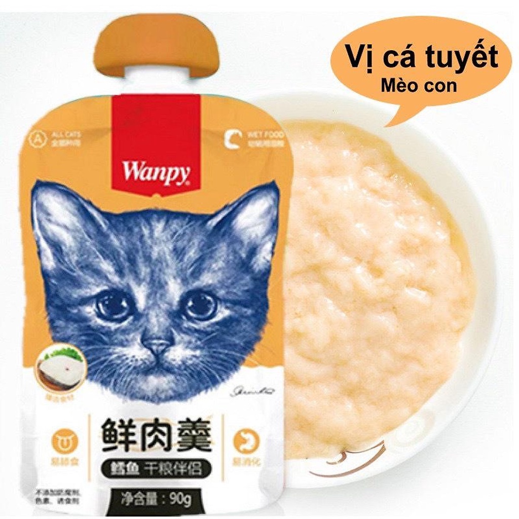 Pate súp thưởng WANPY 💕 FREESHIP💕 tuýp nắp vặn 4 mùi vị cho mèo 90G