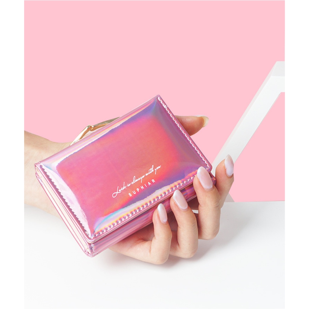 Ví nữ mini cầm tay da bóng GENZZZ đính đá nhỏ gọn nhiều ngăn tiện dụng chất da cao cấp V024