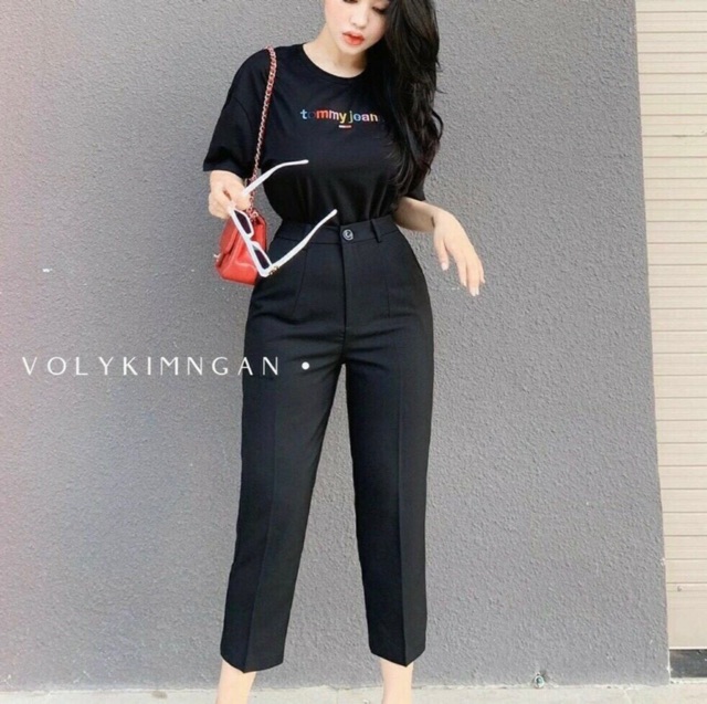Xả hàng - Set bộ thời trang, Áo thun thêu chữ + quần vải chất đẹp - NhiNhiShop