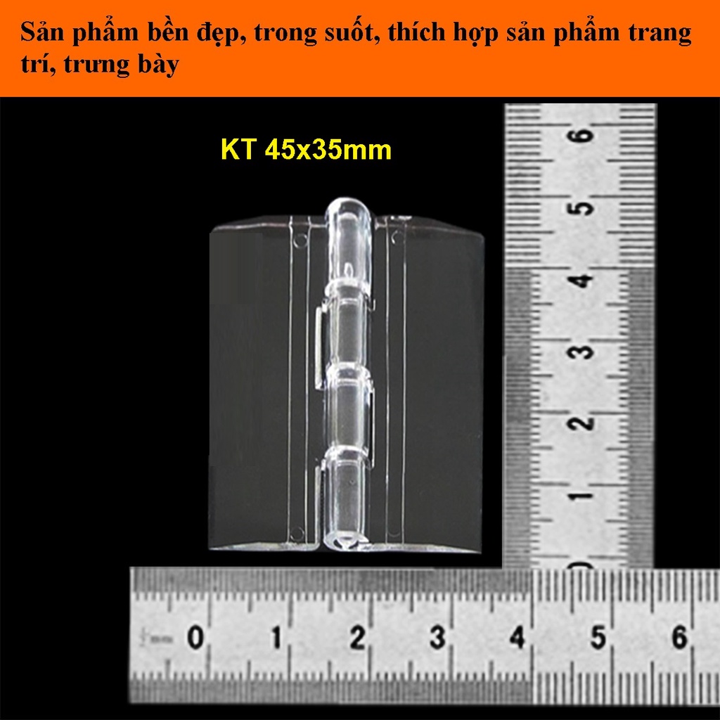 Bản lề mica, bản lề cửa, trong suốt, KT45x35mm cho lồng thú cưng