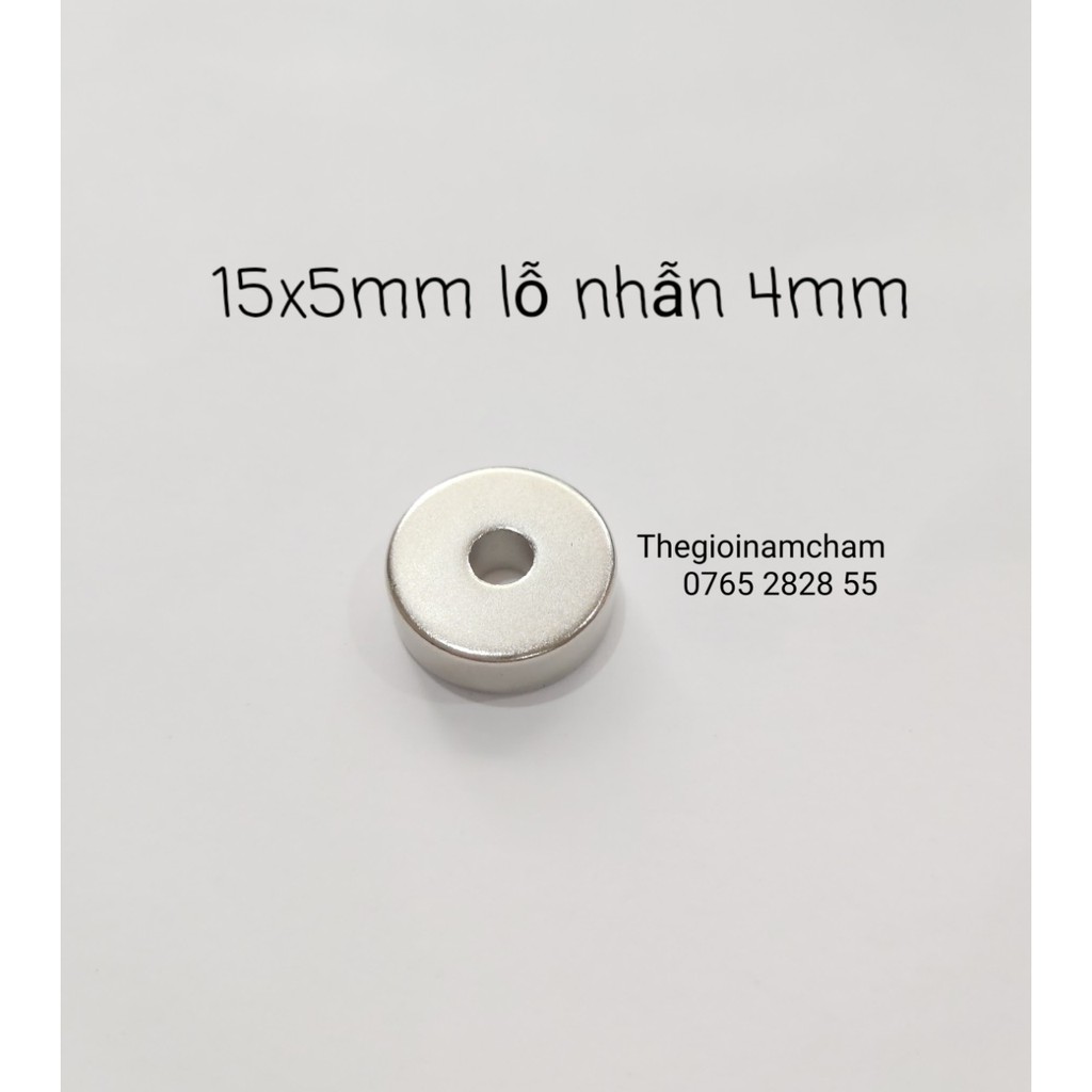 Nam châm vĩnh cửu lỗ tròn 15x5mm lỗ 4mm - Chỉ 12k/v