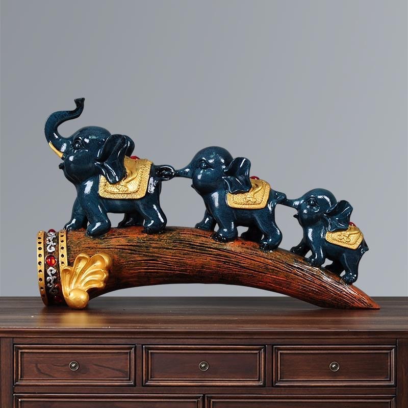 Tượng 3 chú voi may mắn decor trang trí phòng khách tủ rượu