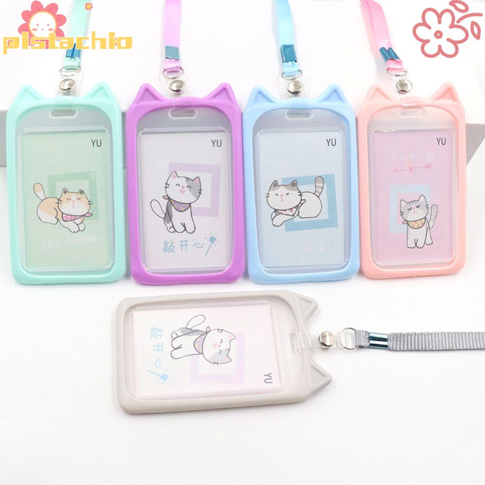 1 Bao Đựng Thẻ ID/Thẻ ID Hình Mèo Hoạt Hình Có Thể Thu Gọn Và Dây Đeo Dễ Thương Nhiều Màu Sắc Cho Trẻ Em