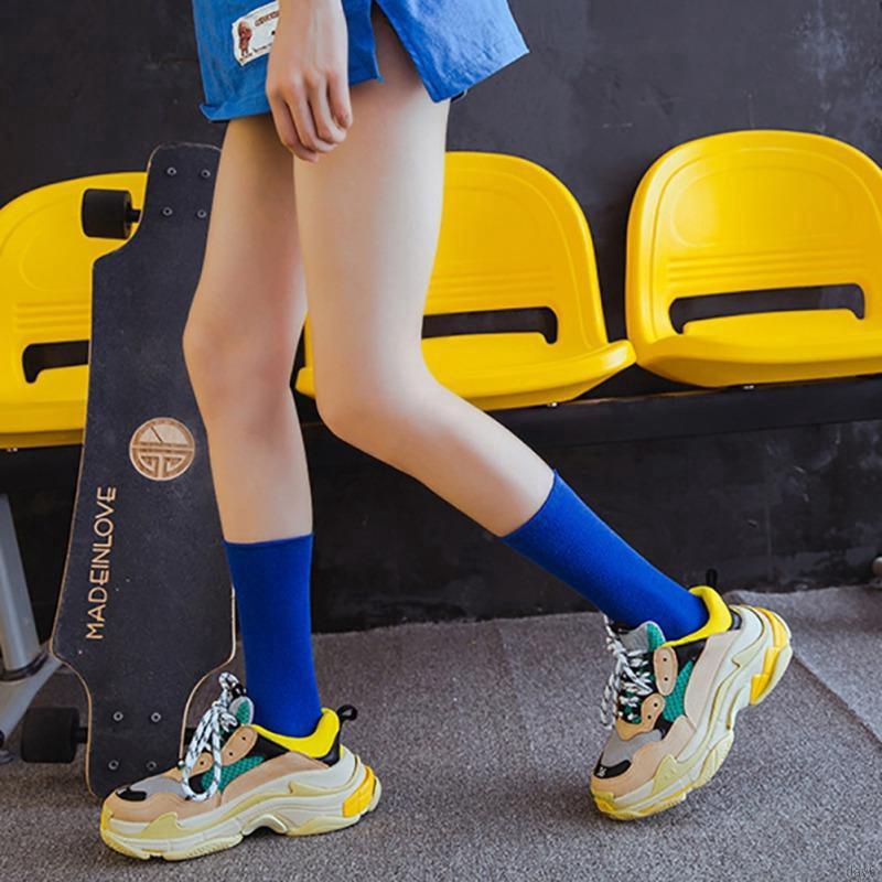 Đôi tất cotton màu trơn phong cách Hàn Quốc cho nữ