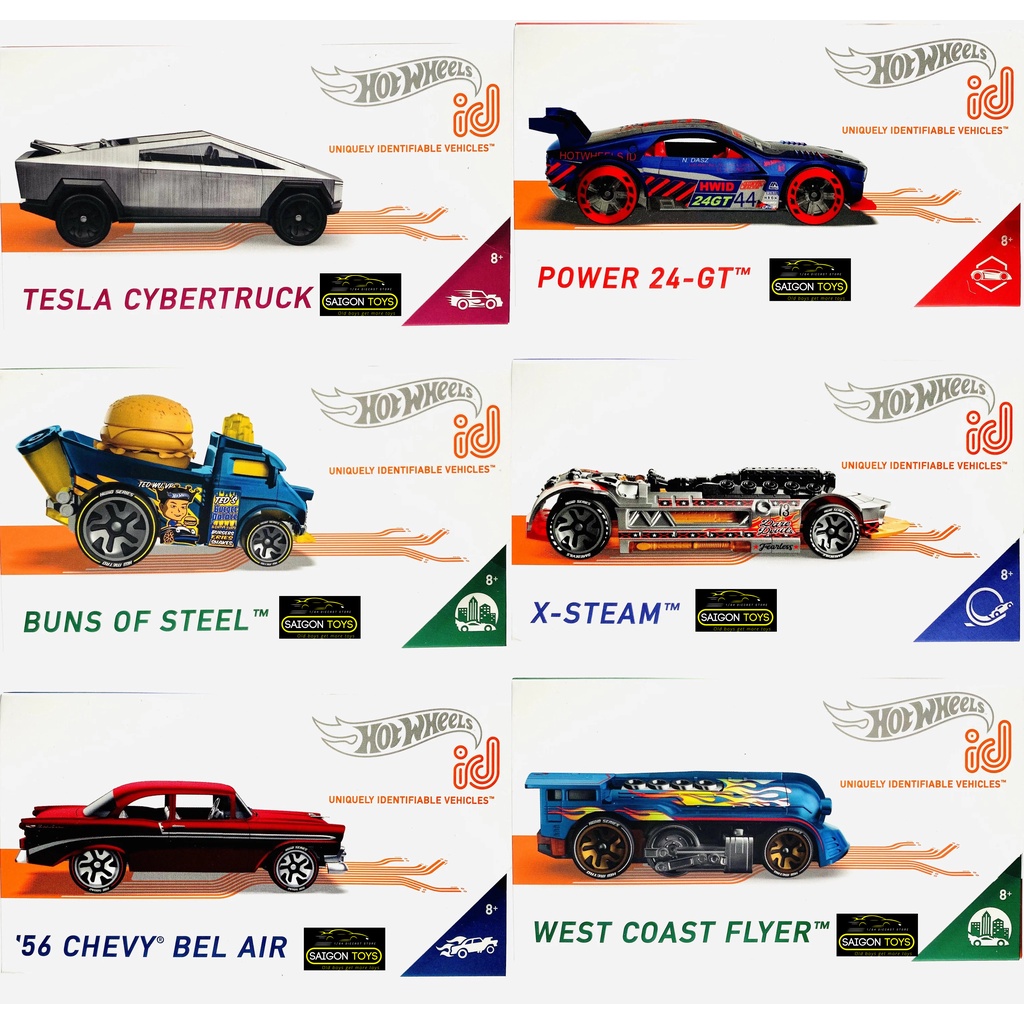 Hot Wheels ID 2022 - Xe mô hình 1:64 Hot Wheels ID : Tesla Cybertrucks, Chevy, Buns of Steel