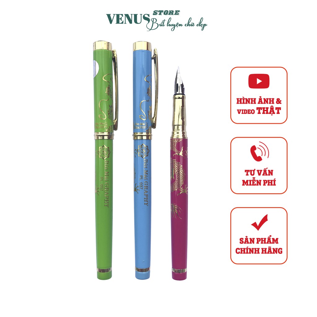 Bút Mài Luyện Chữ Đẹp Graphy PL037_Ngòi Lá Tre Mài Thủ Công, bút máy, bút luyện chữ ( Tặng Kèm Hộp Si Đen )