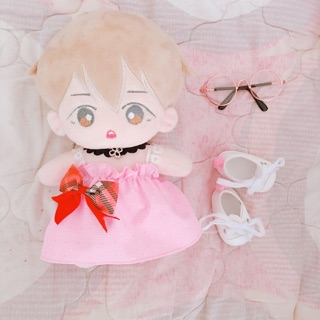 [outfit] Váy hồng nơ đỏ doll 20cm
