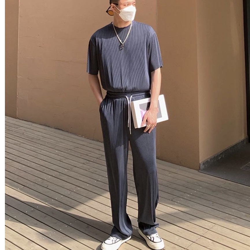 Bộ Đồ Nam Basic Cotton Unisex , Bộ Quần Áo Thể Thao Ngắn Tay Form Rộng Vải Tăm Hàn Co Giãn Phong Cách Hàn Quốc